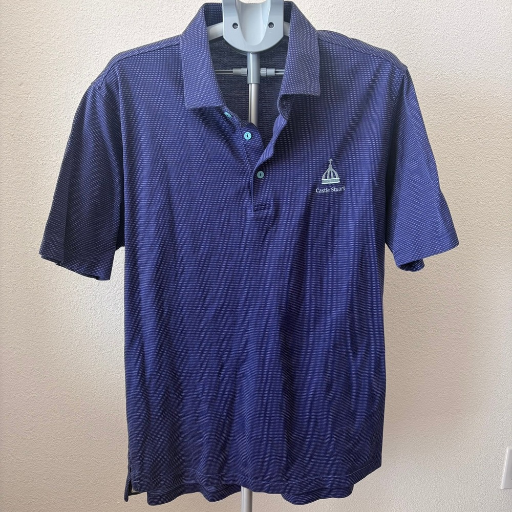 Peter Millar‎ Mens XL Blue Micro Pattern Cotton Polo Shirt Castle Stuart Golf